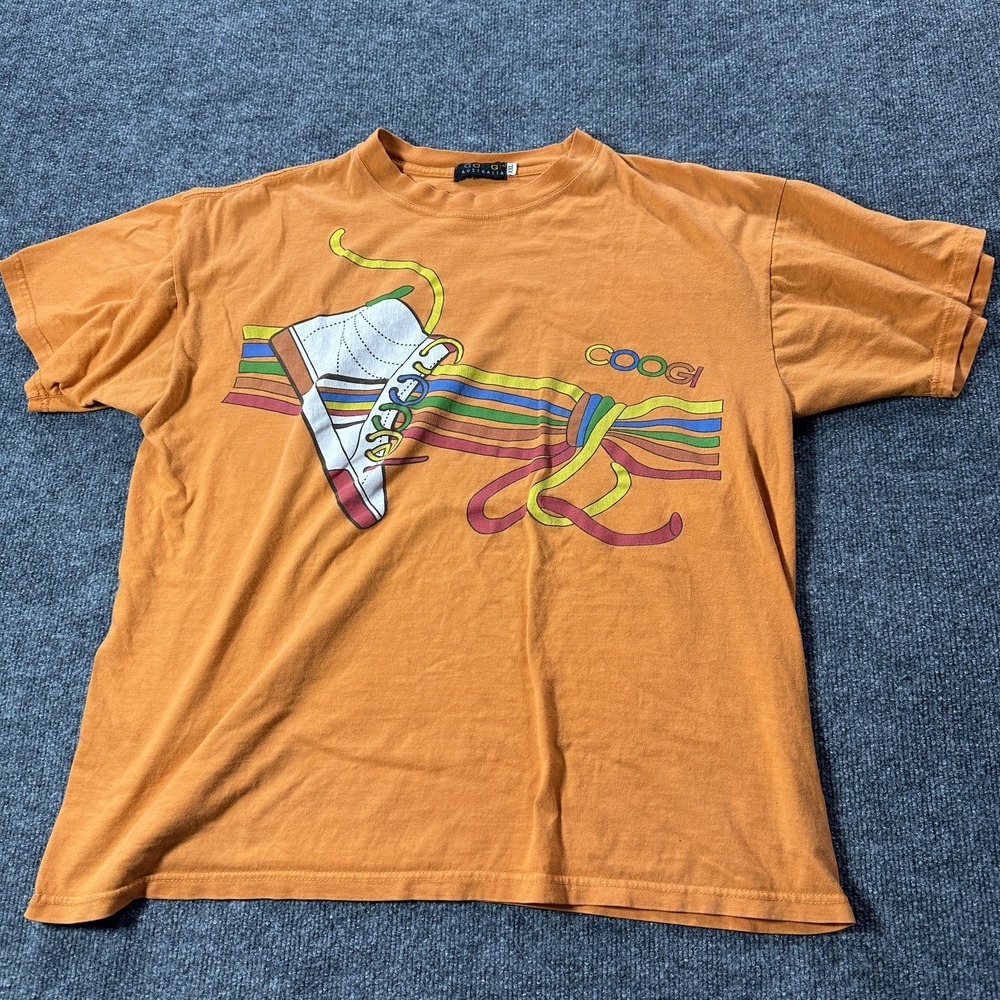 Coogi Shirt Mens 2XL Orange Sneaker Rainbow Graphic Tee Streetwear Back Print